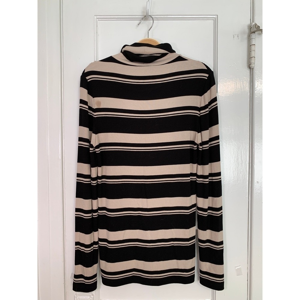 Sanctuary Essential Stripe Turtleneck Black Beige Striped Ribbed Knit / Size M - Picture 6 of 9